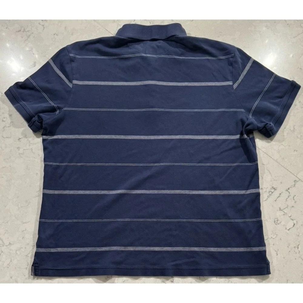 Banana Republic Polo Shirt Mens XL Navy Blue White Striped Cotton Knit Casual